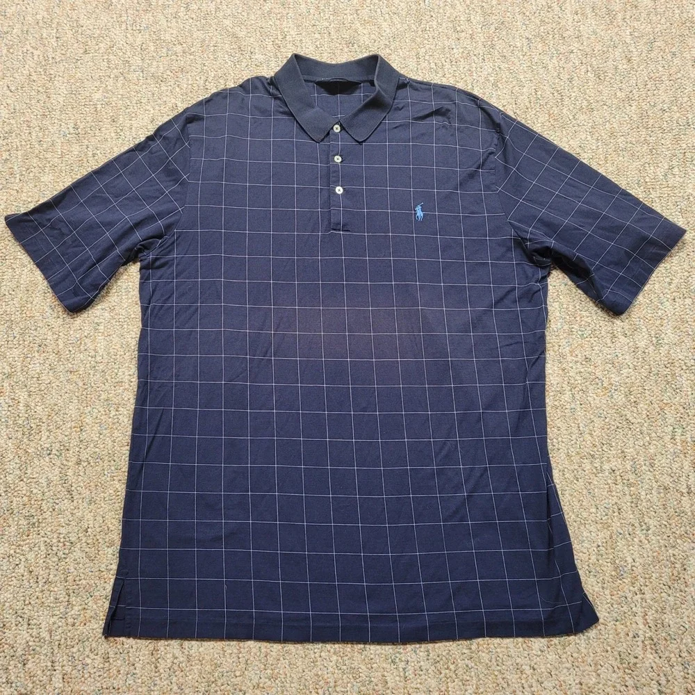 Polo Golf Ralph Lauren Shirt Mens XL Navy Windowpane Plaid Short Sleeve Casual